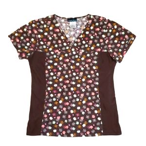 Scrubs Top Pastel Apples Women's Size Small Brown Cherokee